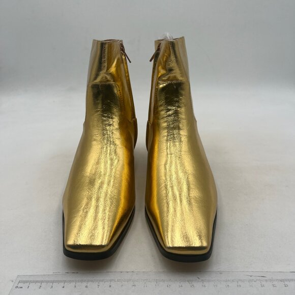 FOWT Gold Square Toe Side Zipper Ankle Boot Block Low Heel Short Boots Warm Shoe - Picture 3 of 8